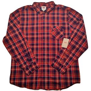 LEVIS Men 2XL Red‎ Plaid Casual Dress Button-Down Long Sleeve Shirt NEW